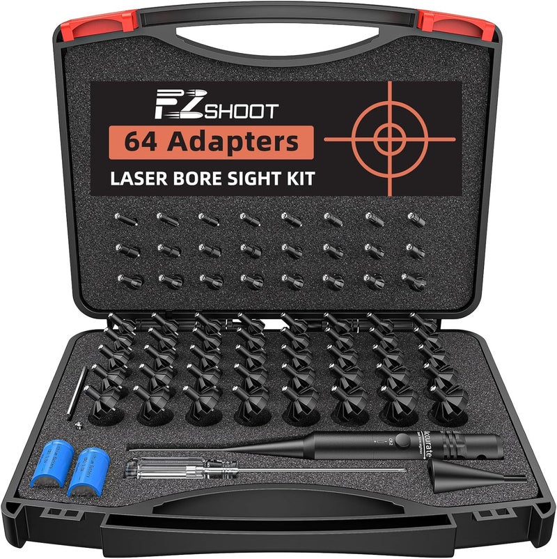EZshoot Green/Red Bore Sight Laser with 64 Adapters Bright Laser Bore Sight Fit 0.17 to 12 GA Calibers Precise Bore Sight - Image 1